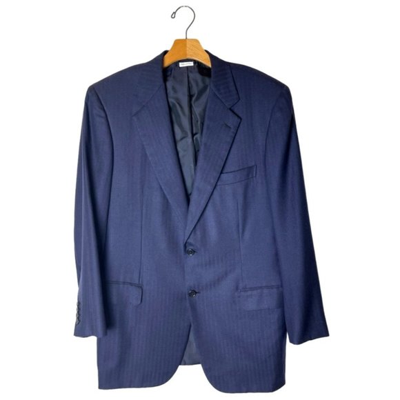 Brioni Navy Blue Faint Stripe Wool Silk Nomentano Single Breasted Blazer 42R